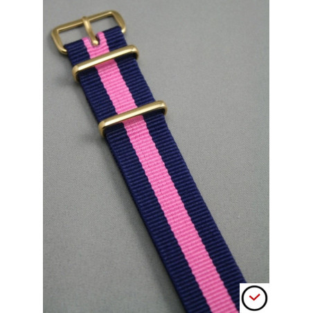 Gold Nato Watch Strap Navy Dark Blue Pink Resistant Fabric