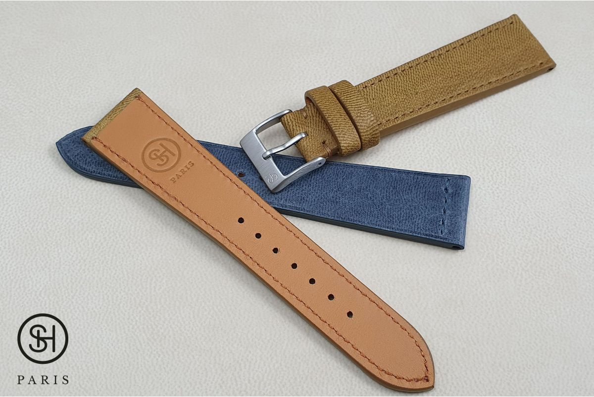 Ochre Denim SELECT-HEURE leather watch strap, hand-made in Italy