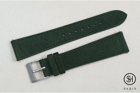 Bracelet montre cuir Suede SELECT-HEURE Vert Kaki avec pompes rapides (interchangeable)