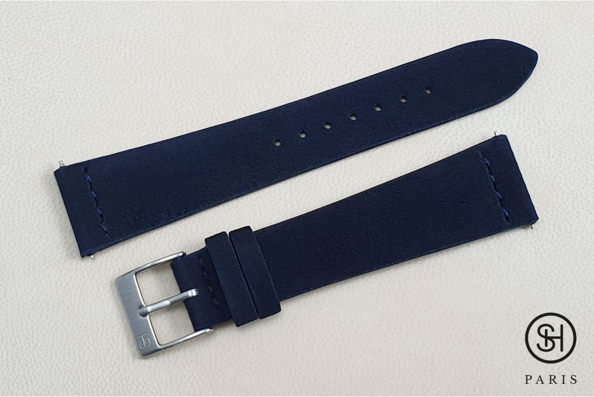 Night Blue Suede SELECT-HEURE leather watch strap with quick release spring bars (interchangeable)