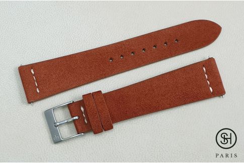 Bracelet montre cuir Suede SELECT-HEURE Épice couture écrue avec pompes rapides (interchangeable)