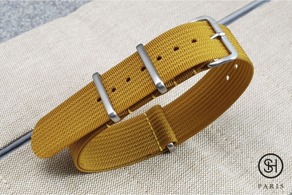 volgens Wanten Aanzetten Mustard Yellow SELECT-HEURE ribbed nylon NATO watch strap, chic