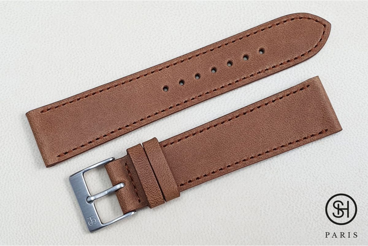 Gold Brown Italian leather SELECT-HEURE Essential watch strap