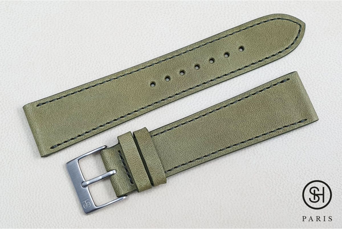 Olive Green Italian leather SELECT-HEURE Essential watch strap