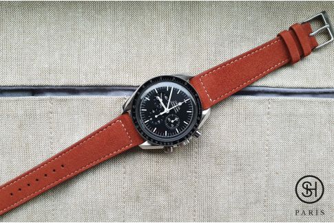 Clay Red Suede SELECT-HEURE leather watch strap with quick release spring bars (interchangeable)