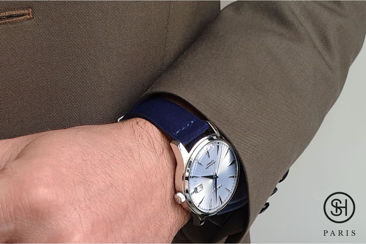 Bracelet montre cuir Suede SELECT-HEURE Bleu Nuit avec pompes rapides (interchangeable)