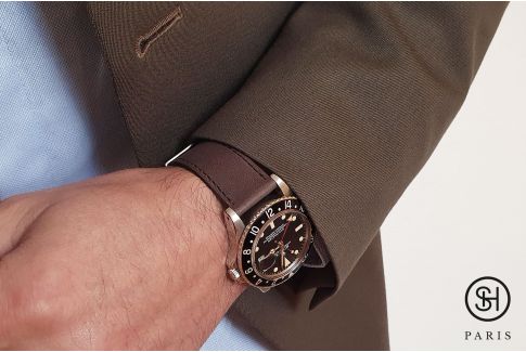 Bracelet montre Essentiel SELECT-HEURE en cuir italien Marron foncé