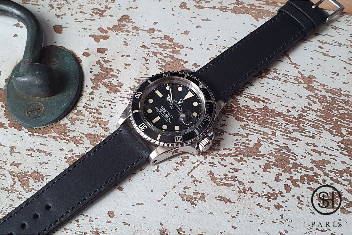 Mat Black Italian leather SELECT-HEURE Essential watch strap