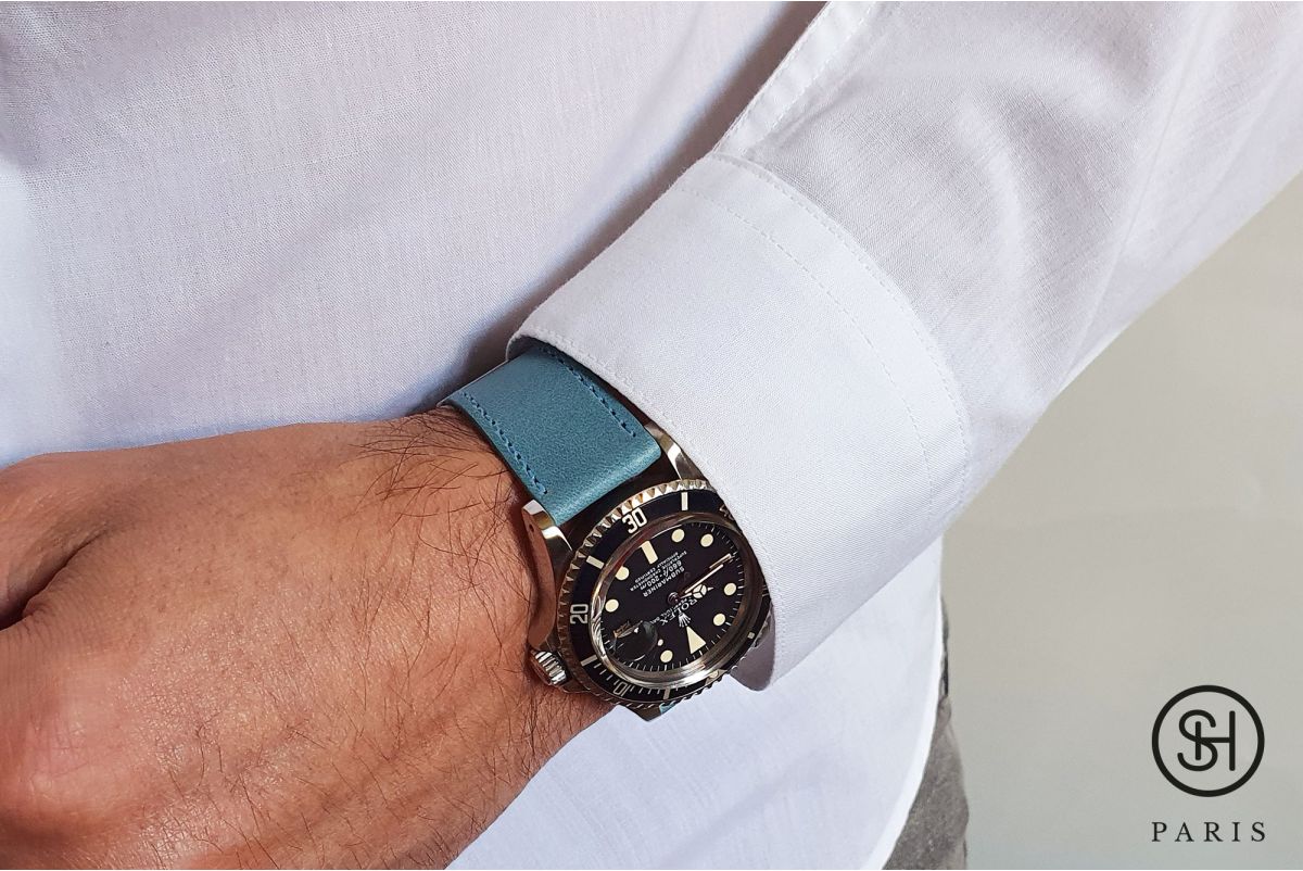 Bracelet montre Essentiel SELECT-HEURE en cuir italien Bleu Pastel