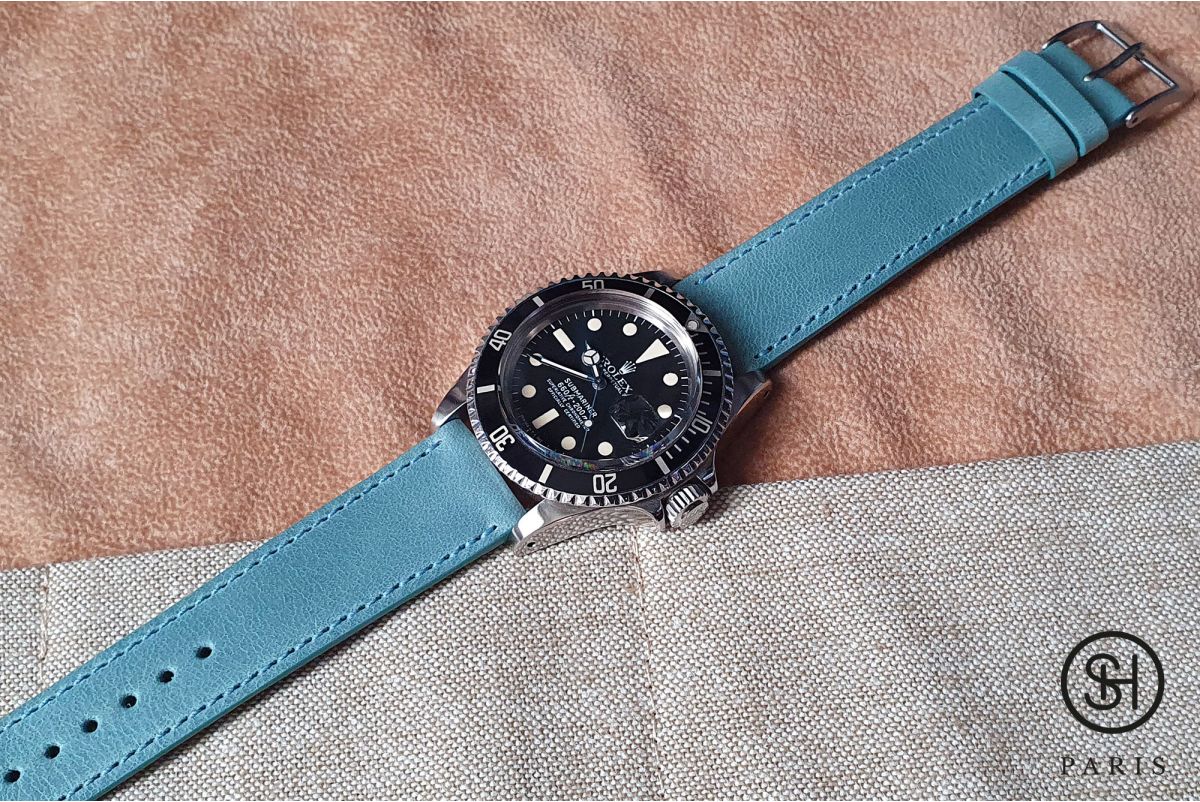 Bracelet montre Essentiel SELECT-HEURE en cuir italien Bleu Pastel