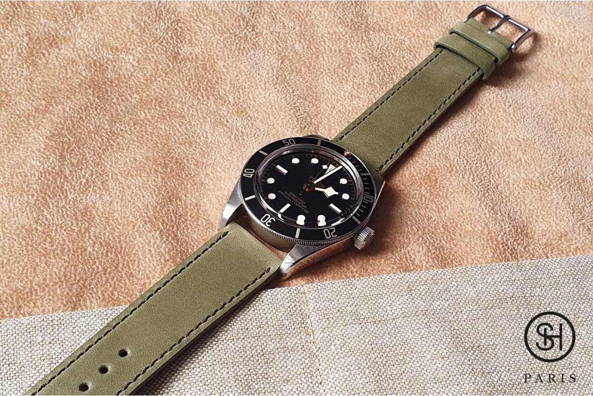 Olive Green Italian leather SELECT-HEURE Essential watch strap