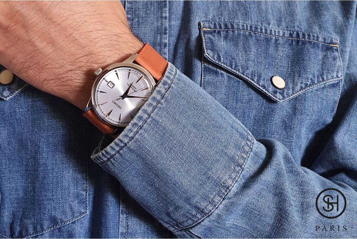 Tangerine Orange Italian leather SELECT-HEURE Essential watch strap