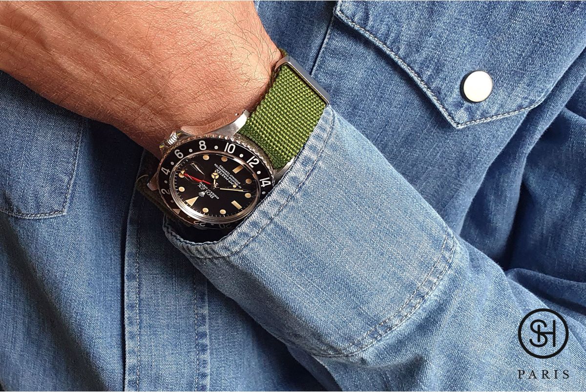 Bracelet montre NATO SELECT-HEURE nylon Canvas Vert Militaire