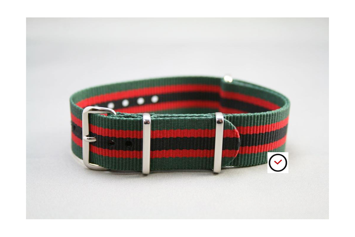G10 NATO watch strap, Green Red & Black stripes (Gucci colors)