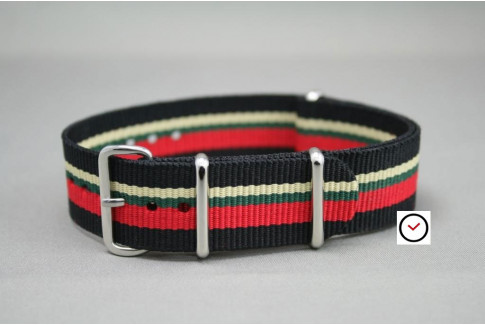 Real James Bond nylon watch strap (Goldfinger), Black Green Red