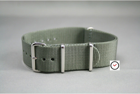 Bracelet nylon NATO Gris Vert, boucle polie