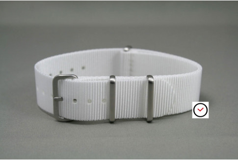 White G10 NATO strap, brushed buckle and loops