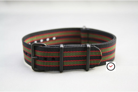 Original Bond G10 NATO strap (Black Green Red), PVD buckle and loops (black)