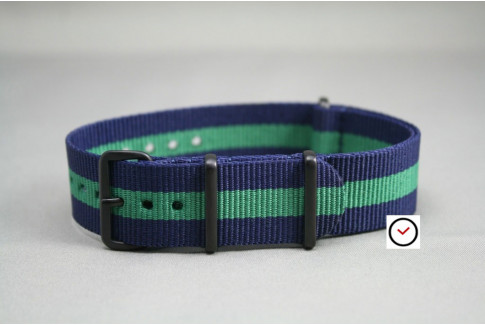Navy Blue Green G10 NATO strap, PVD buckle and loops (black)