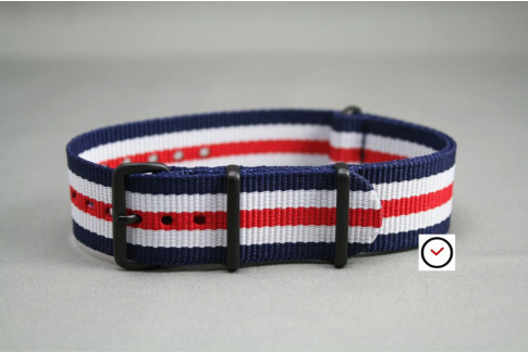 Double Blue White Red G10 NATO strap, PVD buckle and loops (black)