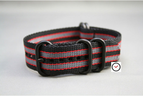Black Grey Red James Bond NATO ZULU strap, PVD buckle and loops (black)