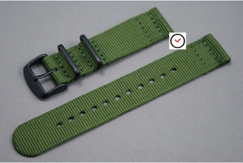 Bracelet montre NATO 2 pièces Vert Kaki (Militaire), boucle PVD (noire)