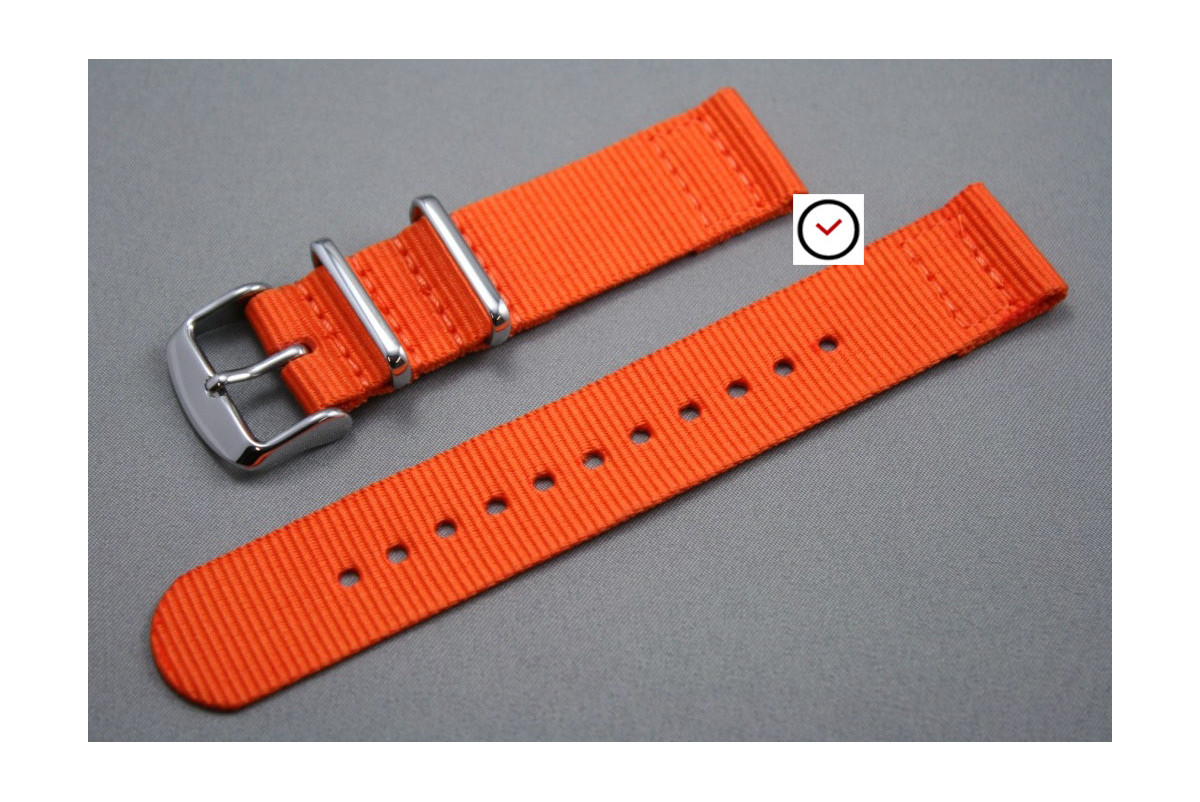 Bracelet montre NATO 2 pièces nylon Orange (idéal montre connectée)