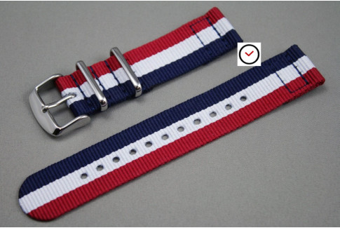 Bracelet montre NATO 2 pièces Tricolore Bleu Blanc Rouge