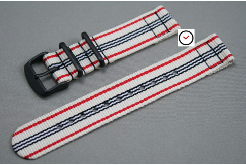 Bracelet montre NATO 2 pièces Blanc Rouge Noir, boucle PVD (noire)