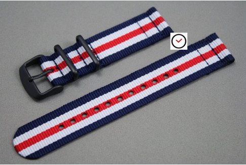 Double Blue White Red 2 pieces NATO strap, PVD buckle and loops (black)