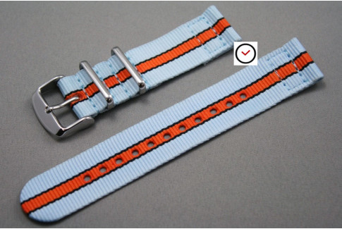 Bracelet montre NATO 2 pièces Gulf / Le Mans (Bleu Ciel Orange Noir)