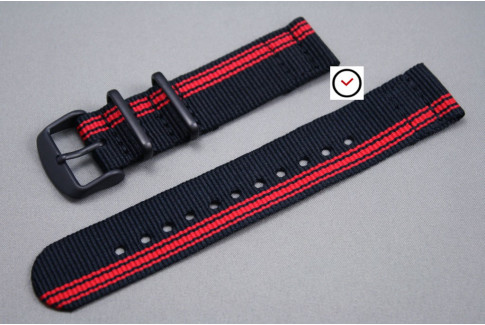 Black Red Ducati 2 pieces NATO strap, PVD buckle and loops (black)