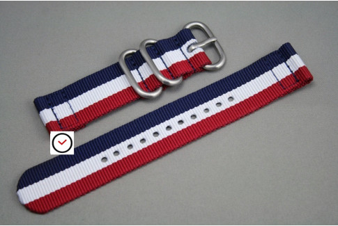 Bracelet montre ZULU 2 pièces Tricolore Bleu Blanc Rouge