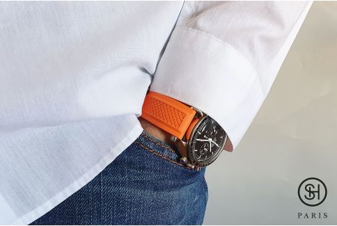 Orange Daytona SELECT-HEURE FKM rubber watch strap, quick release spring bars (interchangeable)