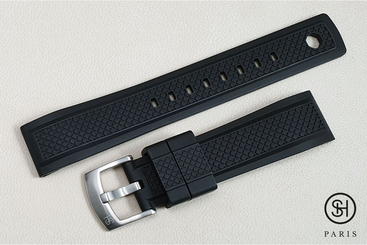 Black Daytona SELECT-HEURE FKM rubber watch strap, quick release spring bars (interchangeable)