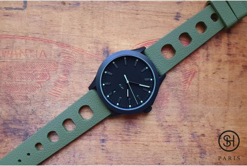 Military Green Racing SELECT-HEURE FKM rubber watch strap (a.k.a. "Tropic"), quick release spring bars (interchangeable)