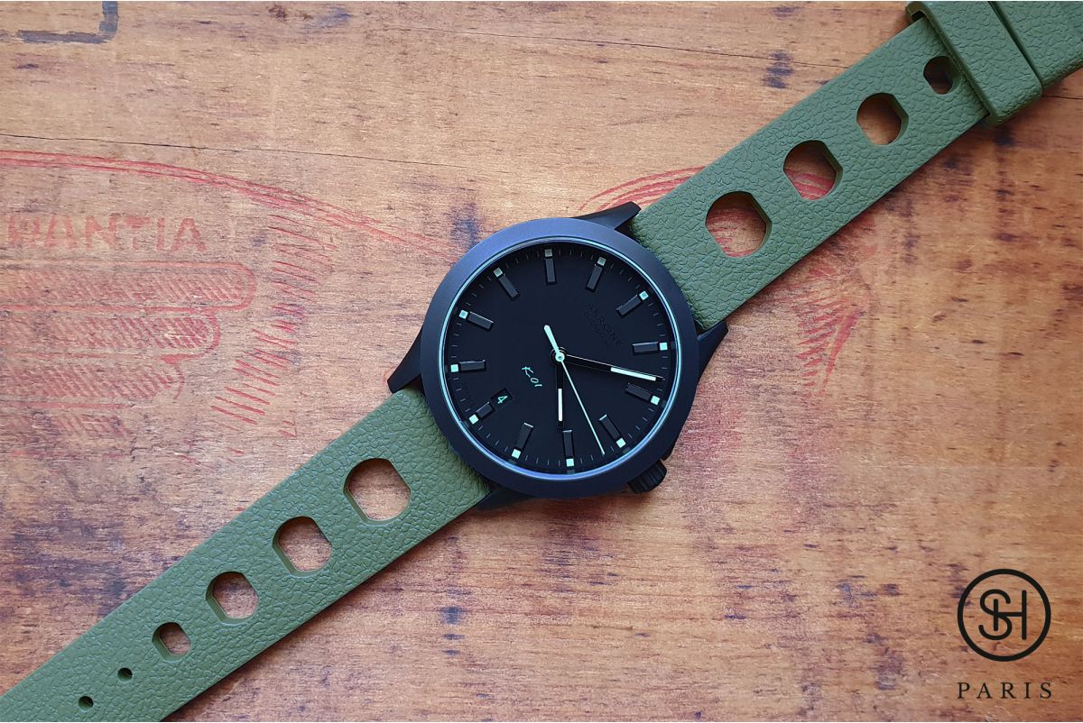 Military Green Racing SELECT-HEURE FKM rubber watch strap (a.k.a. "Tropic"), quick release spring bars (interchangeable)