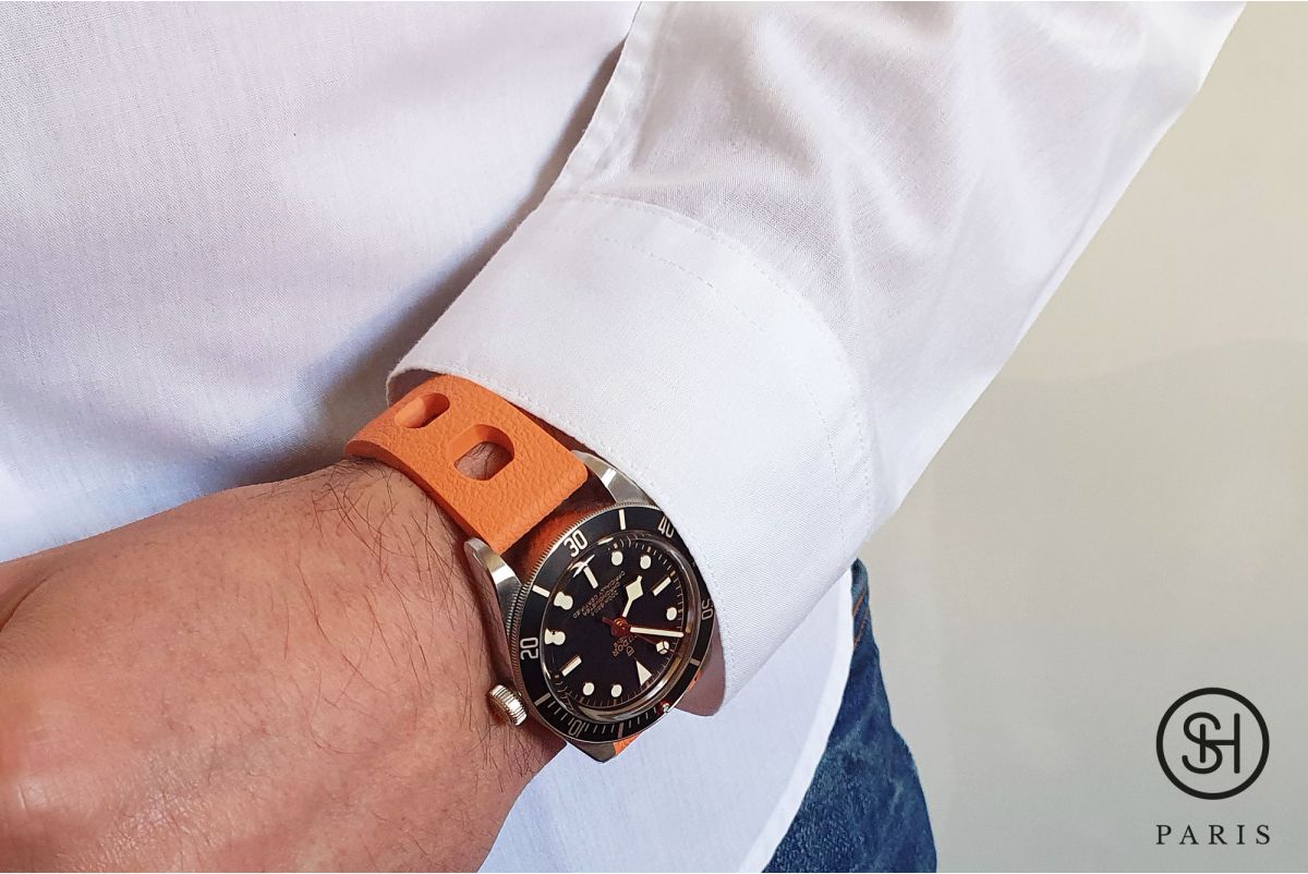 Bracelet montre caoutchouc FKM SELECT-HEURE Racing Orange (dit aussi "Tropic"), montage pompes rapides (interchangeable)