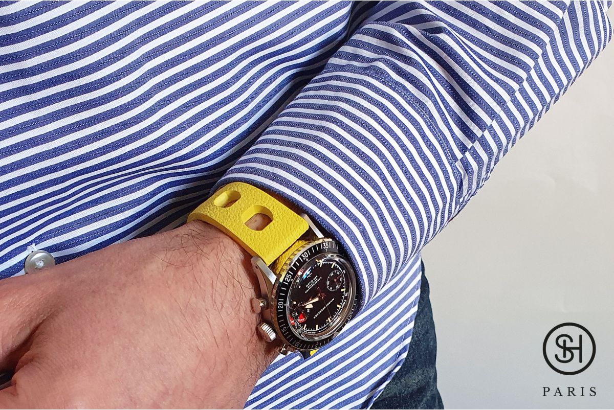 Bracelet montre caoutchouc FKM SELECT-HEURE Racing Jaune (dit aussi "Tropic"), montage pompes rapides (interchangeable)