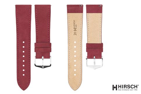 Burgundy Red Osiris HIRSCH watch bracelet for women, nubuck effect leather