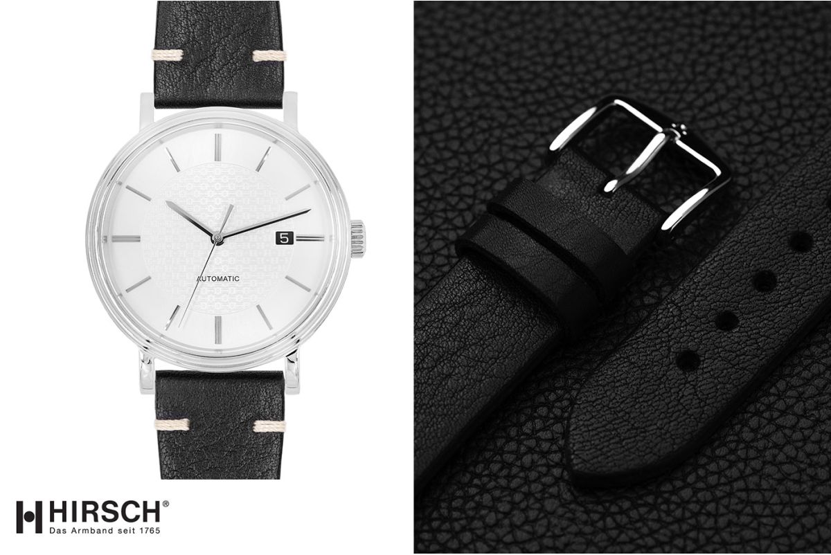 Black Bagnore HIRSCH watch bracelet, vintage style (minimal stich)