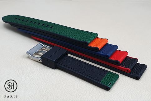 SELECT-HEURE Black Saffiano leather watch strap lined with Black FKM rubber, quick release pring bars (interchangeable)