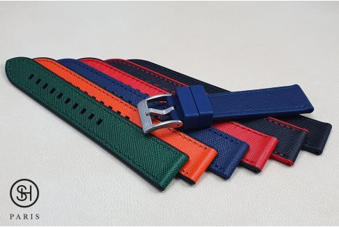 SELECT-HEURE Blue Saffiano leather watch strap lined with Blue FKM rubber, quick release pring bars (interchangeable)