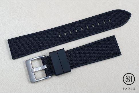 SELECT-HEURE Black Sailcloth watch strap lined with Black FKM rubber, quick release pring bars (interchangeable)