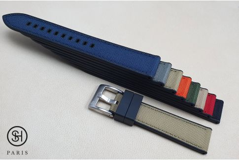 SELECT-HEURE Blue Sailcloth watch strap lined with Black FKM rubber, quick release pring bars (interchangeable)