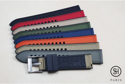 SELECT-HEURE Blue Sailcloth watch strap lined with Black FKM rubber, quick release pring bars (interchangeable)