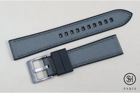 SELECT-HEURE Grey Sailcloth watch strap lined with Black FKM rubber, quick release pring bars (interchangeable)