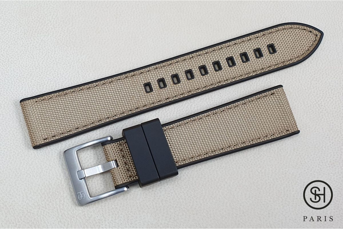 SELECT-HEURE Bronze Beige Sailcloth watch strap lined with Black FKM rubber, quick release pring bars (interchangeable)