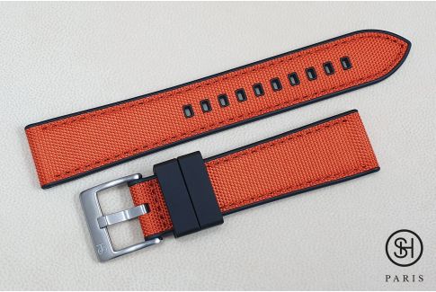 SELECT-HEURE Orange Sailcloth watch strap lined with Black FKM rubber, quick release pring bars (interchangeable)