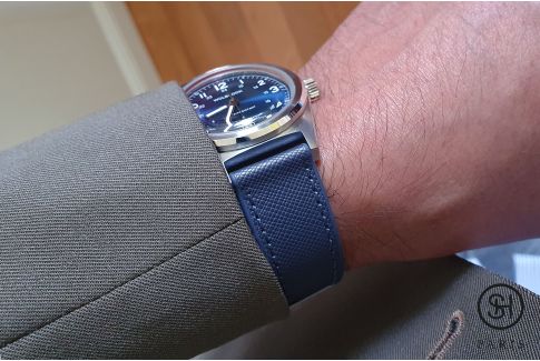 Bracelet montre SELECT-HEURE Cuir Saffiano Bleu doublé Caoutchouc FKM Bleu, montage pompes rapides (interchangeable)